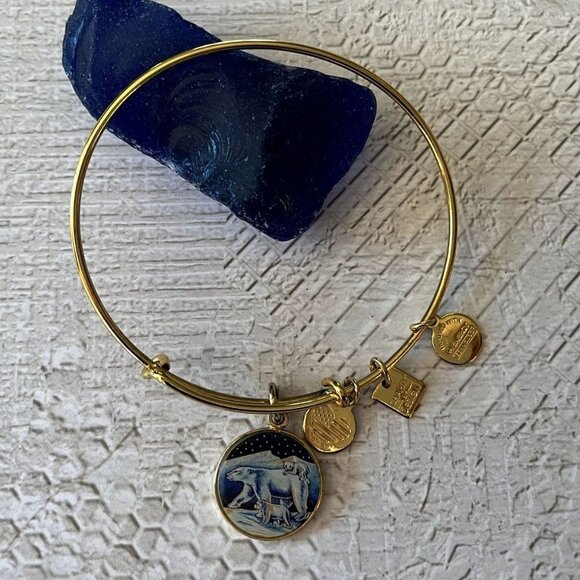 Alex and Ani 2015 Polar Bears Gold Bangle Bracelet - Picture 1 of 9